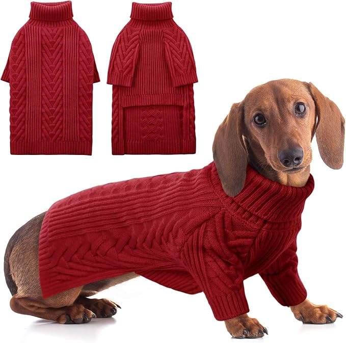 ASENKU Dog Sweater, Dog Sweaters for Medium Dogs, Warm Pullover Doggie KnitTurtleneck Warm Clothes for French Bulldog, Boston Terrier（Red, L）