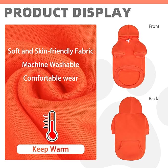 KOOLTAIL Basic Fall Dog Hoodie - Soft & Warm Dog Hoodie Sweater with Leash Hole and Pocket, Pet Winter Coat, Cold Weather Clothes Sweatshirt for Small Medium Large Dogs Puppy Cat Boys Girls,Orange XXL