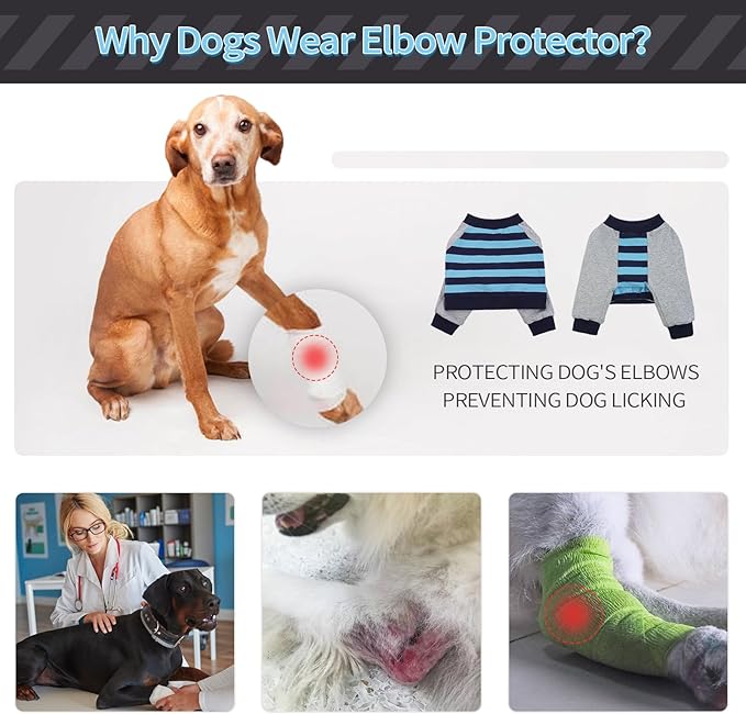 FUAMEY Dog Recovery Sleeve with Elbow Protector,Dogs Shirt Stop Licking Joints,Pet Long Sleeve Suit Protecting Dog's Front Leg Arm Wounds Cover Skin Conditions Blue Stripe L