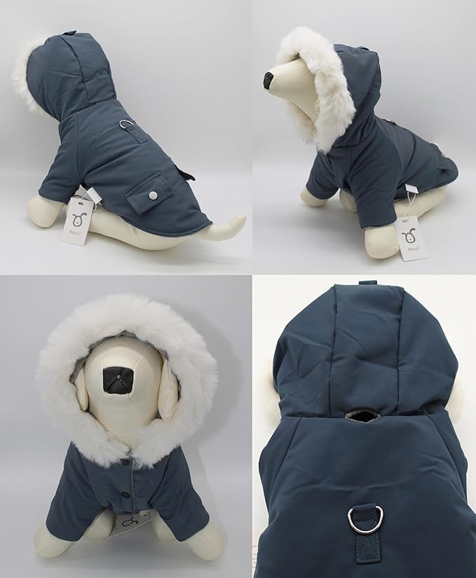 Pet Warm Dog Coat for Winter Clothes Hooded Dog Jacket for Small Puppies Medium Large Dog Cat Clothes Insulated Padded Snow Jacket for Cold Weather Faux Fur (Medium, Slate Blue)