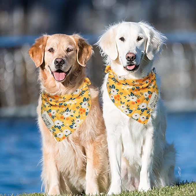 SCENEREAL Summer Floral Dog Bandana, Double Side Dog Scarf for Small Medium Large Dogs Cats Puppy,Holiday Bandanas for Dogs Boys Girls, Premium & Soft Fabric Pet Accessories for Birthday Party Days
