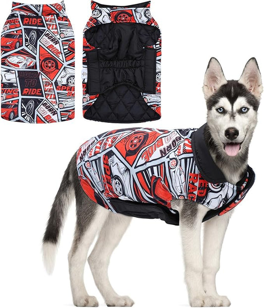GMF30L Winter Dog Coat - Waterproof Windproof Reversible Jacket with Leash Hole - Thick Soft Coat for Small to Large Dogs - Cold Weather Protection