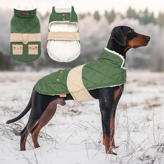 KYEESE Dog Coat Windproof Pet Sweater with Waterproof Pets Clothes for Cold Weather Thick Dog Coats for Medium Dogs Warm Pet Winter Puffer Coat with Leash Hole Soft Dogs Jacket with Pocket
