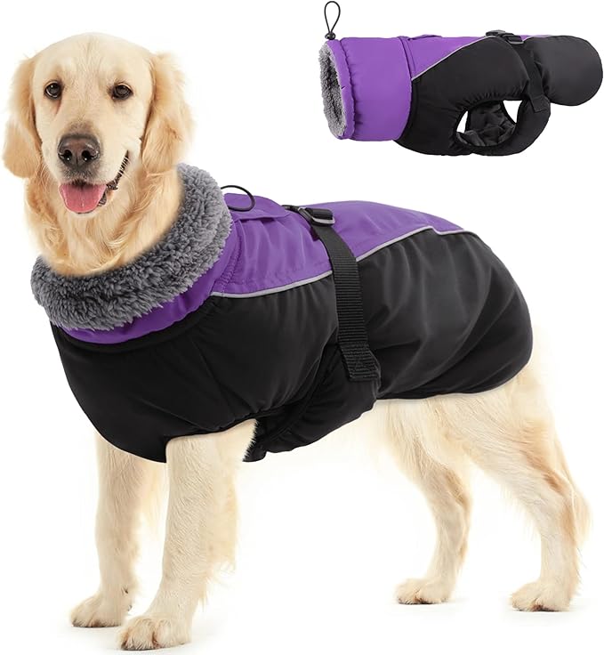 IDOMIK Dog Winter Coat, Reflective Waterproof Dog Jacket for Cold Weather, Warm Pet Coats for Small Medium Large Dogs, High Collar Doggy Fleece Snow Jacket, Winter Vest with Adjustable Buckle,XL
