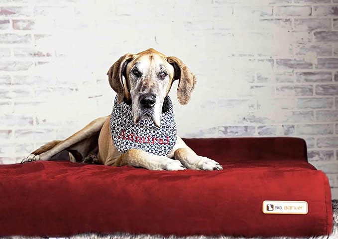 Barker Beds Giant Orthopedic Dog Bed for Large Dogs - 7" Thick Washable Big Dog Bed with Headrest - XL Water-Resistant Mattress - Durable Microsuede Cover - Comfy Pet Bed (Burgundy)