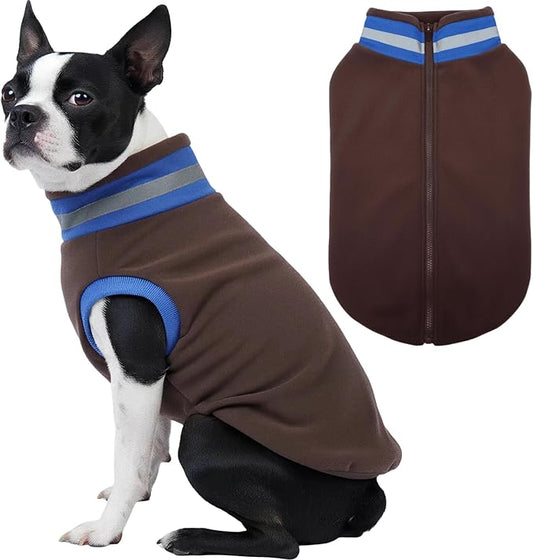 Winter Warmth Classic Turtleneck Vest Fleece Dog Clothes, Lightweight Coat for Extra Large Dogs with Back-Zipper, Thermal Doggie Vests Sweater with Reflective Strips for Great Dane Doberman(Brown,3XL)