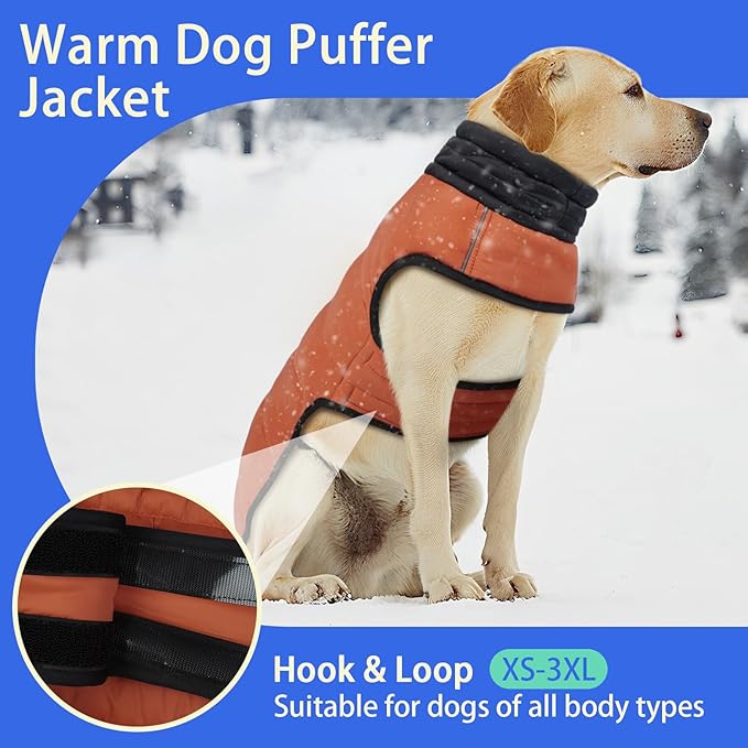 MIGOHI Lightweight Dog Coat, Windproof Dog Jacket, Puffer Jacket for Small Dogs, Padded Vest with Reflective Strips, Warm Snow Vest in Cold Weather, Easy On Hook & Loop Belly, Caramel, S