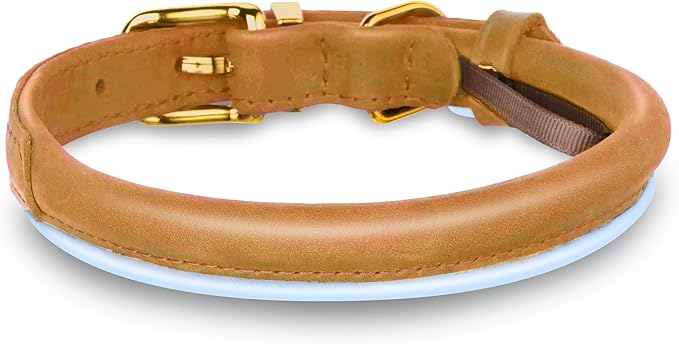 OOPSDOGGY Reflective Rolled Leather Dog Collar Adjustable Soft Padded Pet Collar for Small Medium Large Breed Dogs (Camel, XS, 8"-11")