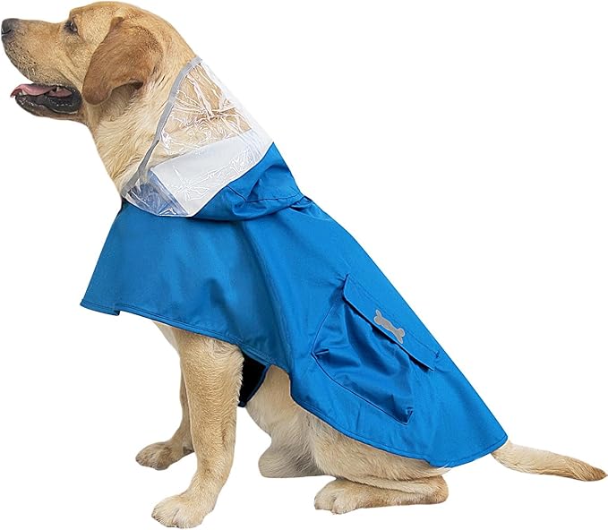 Dog Raincoat Waterproof, Adjustable Reflective Hooded Dog Rain Poncho with Leash Hole for Small Medium Large Dogs (Blue, Small)