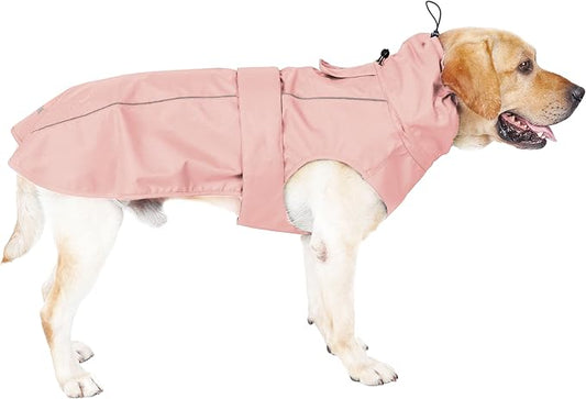 Waterproof Dog Raincoat with Reflective Strip, Adjustable Breathable Rain Coat Jacket with Leash Hole for Dogs (Pink, X-Large)