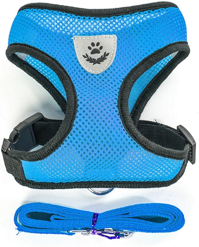 shudyear Summer cat Chest Harness and Leash, Anti-Escape Adjustable Soft mesh cat Leash and Chest Harness Set for All Types of Cats cat Vests (Size S, Sky Blue)