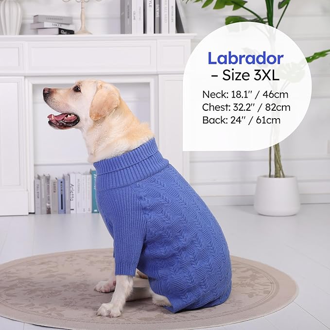 ASENKU XL Dog Sweater, Dogs Sweaters for Extra Large Dogs Girls Boys, Fall Winter Turtleneck Pullover Pet Christmas Sweatshirt, Blue XL