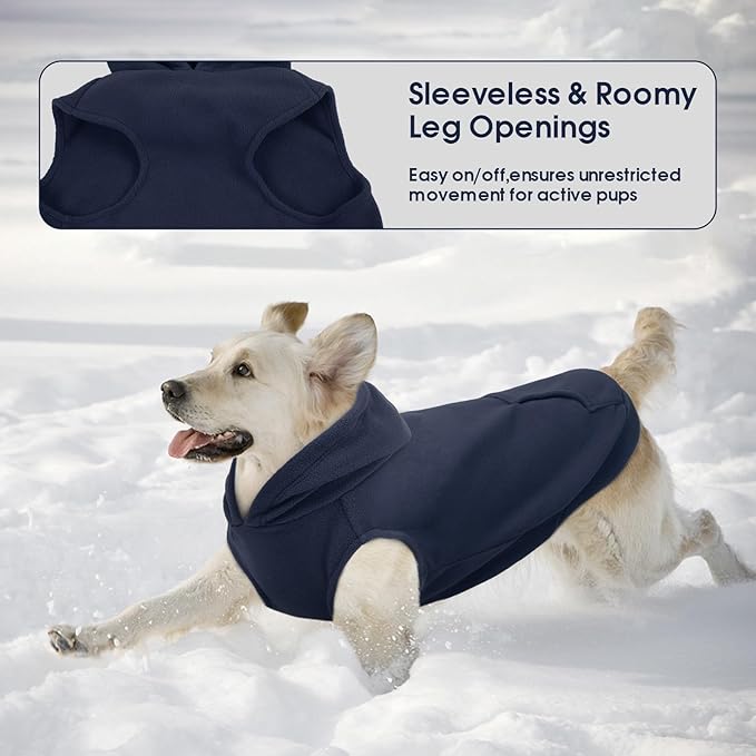 IECOii Dog Hoodie,Polar Fleece Dog Sweatshirt Fall Dogs Sweater with Hood,Warm Sweaters for Medium Dogs Boy Girl,Sleeveless Pet Hoodie Medium Size Winter Clothes for Pug,Jack Russell,Blue,M
