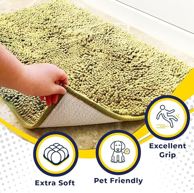 Muddy Mat® AS-SEEN-ON-TV Highly Absorbent Microfiber Door Mat and Pet Rug, Non Slip Thick Washable Area and Bath Mat Soft Chenille for Kitchen Bathroom Bedroom Indoor and Outdoor - Yellow 24" x 72"