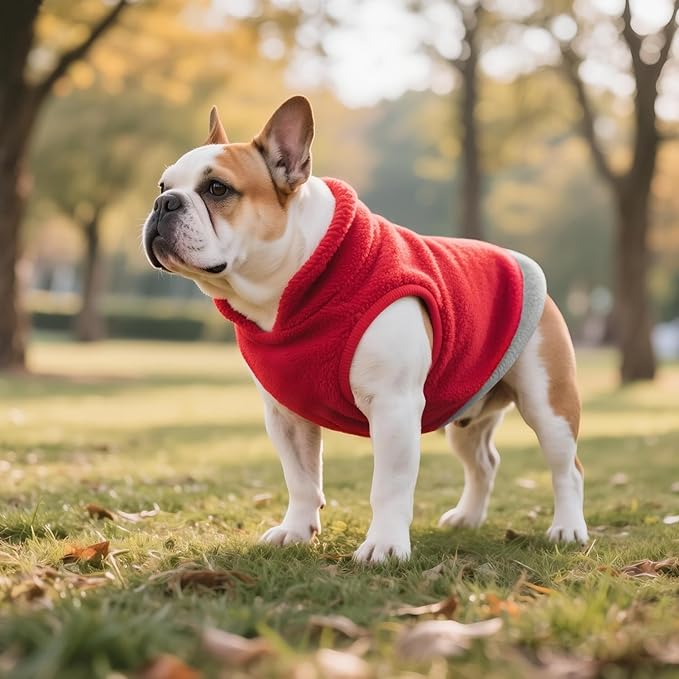 Idepet 2 Pack Dog Fleece Vest Sweater Warm Pullover Jacket with D-Ring Leash Reflective Winter Coat Hoodie for Puppy Cat French Bulldog Pug Chihuahuas Yorkies Dachshunds (Red&Rose Red,X-Small)
