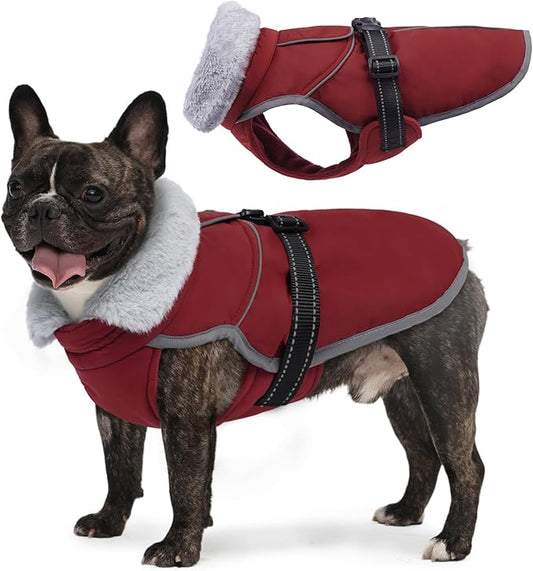 Lelepet Warm Dog Winter Coat Reflective Dog Jacket Fleece Vest Waterproof Windproof Cold Weather Coats with Adjustable Buckle Plush Turtleneck Pet Snowsuit for Small Medium Large Dogs,Bichon,M