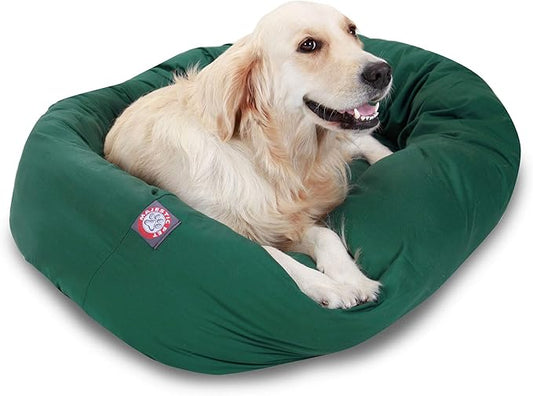 Majestic Pet 40 Inch Bagel Calming Dog Bed Washable – Cozy Soft Round Pet Bed with Spine Support for Dogs to Rest their Head - Fluffy Donut Puppy Bed 40x29x9 (Inch) - Large – Green