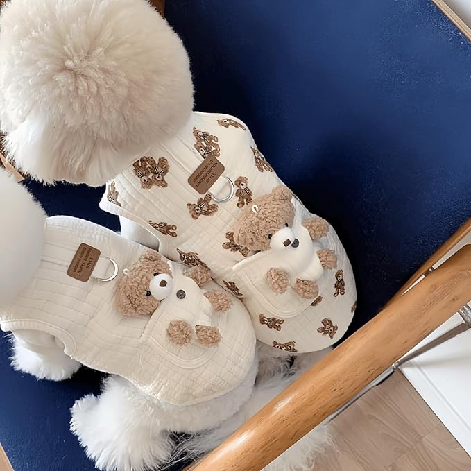 Cute Pet Apparel Plush Bear Pattern Cartoon Dog Clothes All Season Sleeveless Puppy Kitten Pullover Soft Skin-Friendly (White1, S (2.2-4.4lbs))