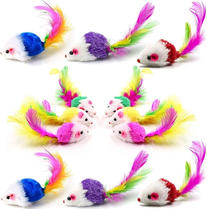 Cat Mice Toys for Indoor Cats 12PCS, 5 Color Variety Mouse Cat Toy for Cats, Furry Cat Toy Mice Rattle Small Mouse Kitten Interactive Play