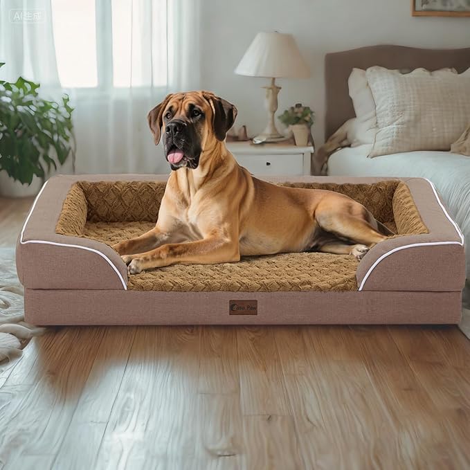 Orthopedic XL Dog Beds, Waterproof Memory Foam Big Pet Bed for Extra Large Sized Dogs 45x35Inch, Non-Slip Bottom and Egg-Crate Foam Dog Couch Bed with Washable Removable Cover, Brown