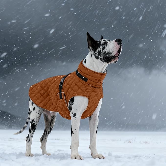 Kuoser Dog Coat Warm Fleece Lining Turtleneck Dog Jacket with Harness Built-in, Adjustable Windproof Cold Weather Coats with Quick Release Buckle Pet Winter Snowsuit for Small Medium Dogs, Khaki M