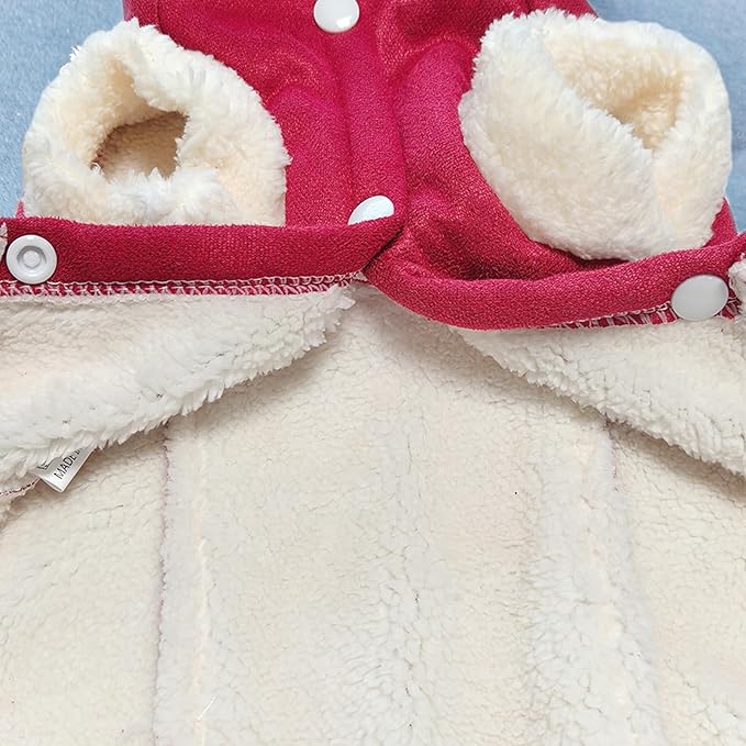 Jecikelon Bowtie Dog Cold Weather Coat Fleece Lining Warm Pet Puppy Turtleneck Dogs Winter Clothes for Small Dogs with D-Ring (Red, Small)