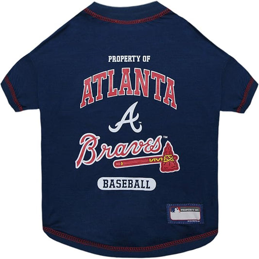 MLB Atlanta Braves Dog T-Shirt, Large. - Licensed Shirt for Pets Team Colored with Team Logos. - Premium Stretchable Materials for The Comfort of Your Dog & Cat.