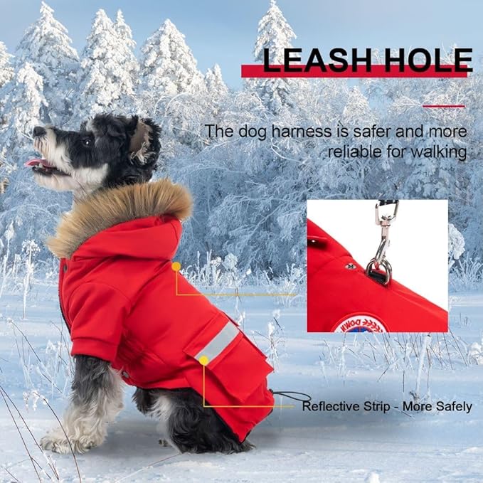PINA Small Dog Coats - Waterproof, Warm Winter Jacket with Faux Fur Hood, Windproof Reflective, Flannel Lining