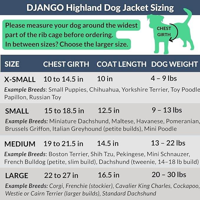 DJANGO Highland Dog Jacket & Raincoat – Water-Repellent, Lined Dog Coat with Hood, Adjustable Fit & Harness Hole – Lightweight Rain & Wind Jacket for Small & Medium Dogs up to 30 lbs (Blue, Medium)