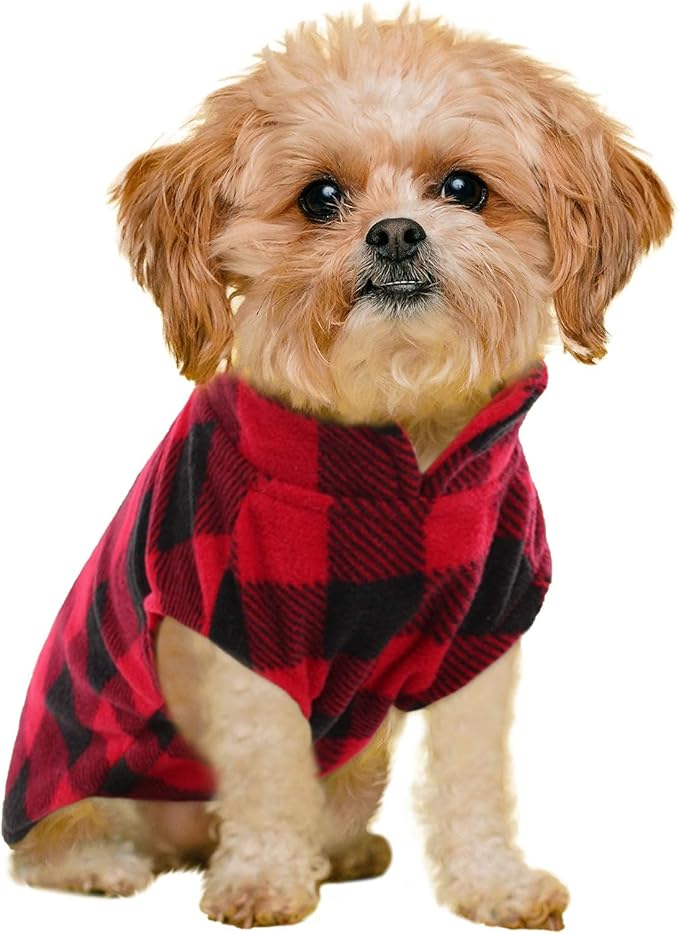 KAMA BRIDAL Spring Autumn Winter Coat Pullover Fleece Vest for Cats Small and Medium Dogs Thin Sweater Red & Black Plaid (Red, M)