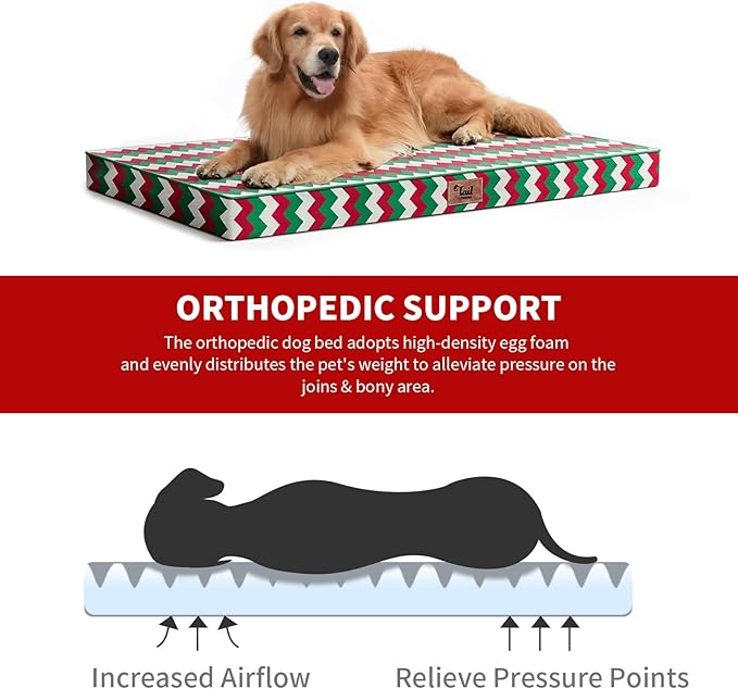 Outdoor Extra Large Dog Bed, Waterproof Dog Bed for Large Dogs, Egg Crate Foam XL Pet Bed with Removable Washable Oxford Cooling Cover, Stripe