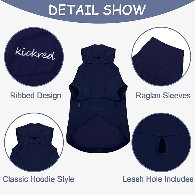 Basic Dog Hoodie, Soft Premium Quality Dog Hoodie Sweater with Leash Hole and Pocket, Cotton Doggy Puppy Sweatshirt Fashion Outfit for Dogs Puppy Small Medium Large - Navy Blue (Small)