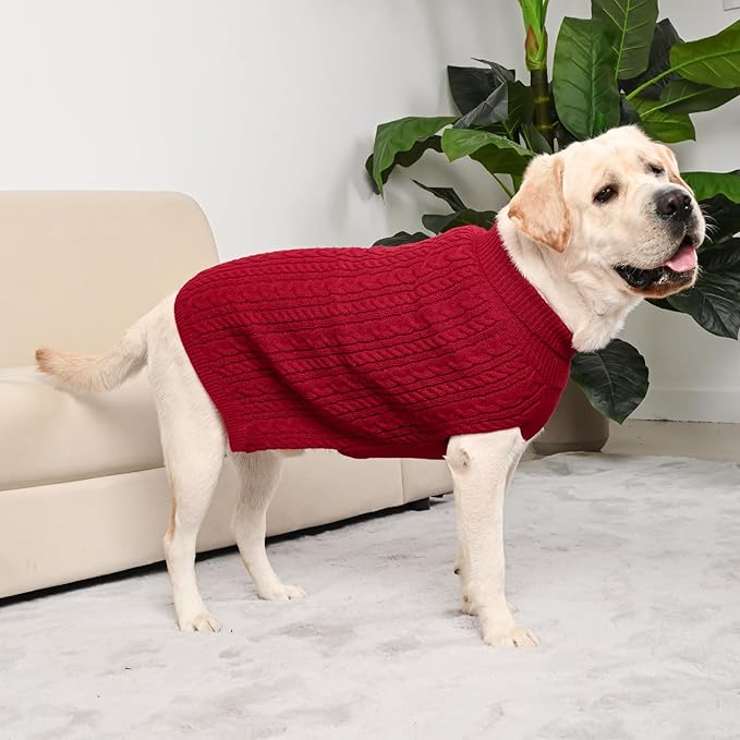 2 Pack Dog Sweaters for Big Dogs Turtleneck Pullover Cable Knit Large Size Stretch Clothes Pitbull Labrador Bulldog Doberman Boy Girl Pets Winter Clothes (XL, Red & Green)