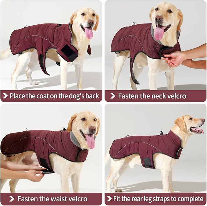 LIANZIMAU Dog Winter Coat with D Ring Leash Built in Waterproof Windproof Reflective Warm Winter Jacket Adjustable Tail Insulated Apparel for Dogs