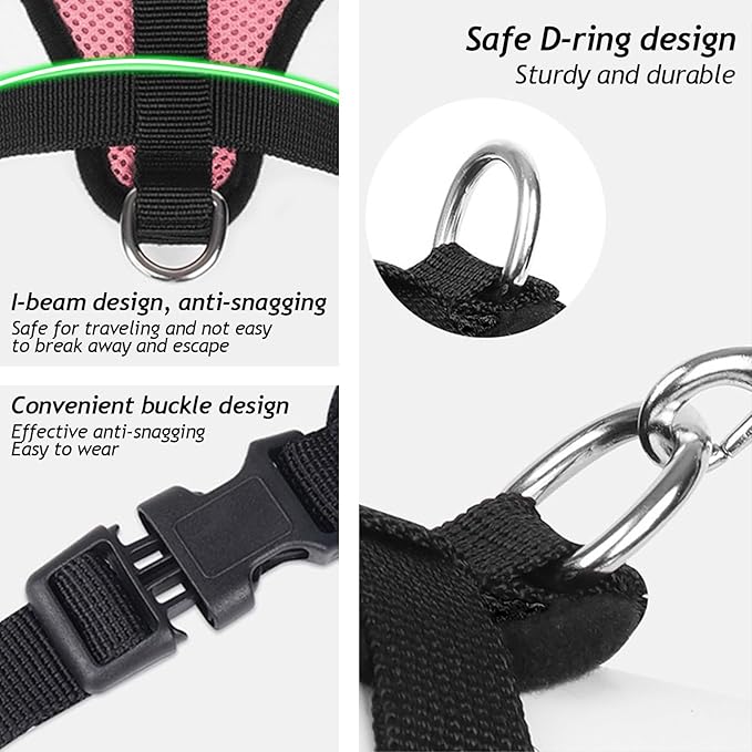 shudyear Summer cat Chest Harness and Leash, Anti-Escape Adjustable Soft mesh cat Leash and Chest Harness Set for All Types of Cats cat Vests(Size M,Pink)