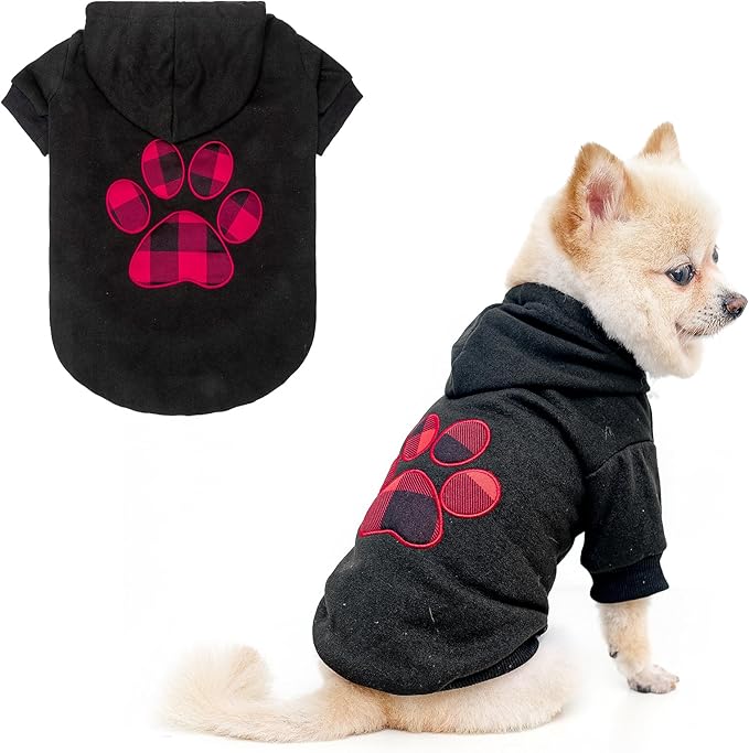 KOOLTAIL Plaid Dog Hoodie Pet Clothes Sweater with Hat and Pocket for Small Medium Large Size Dogs, Soft Winter Warm Dog Cold Weather Coat, Fleece Fall Dog Hooded Sweatshirt for Puppy Cats, Black S