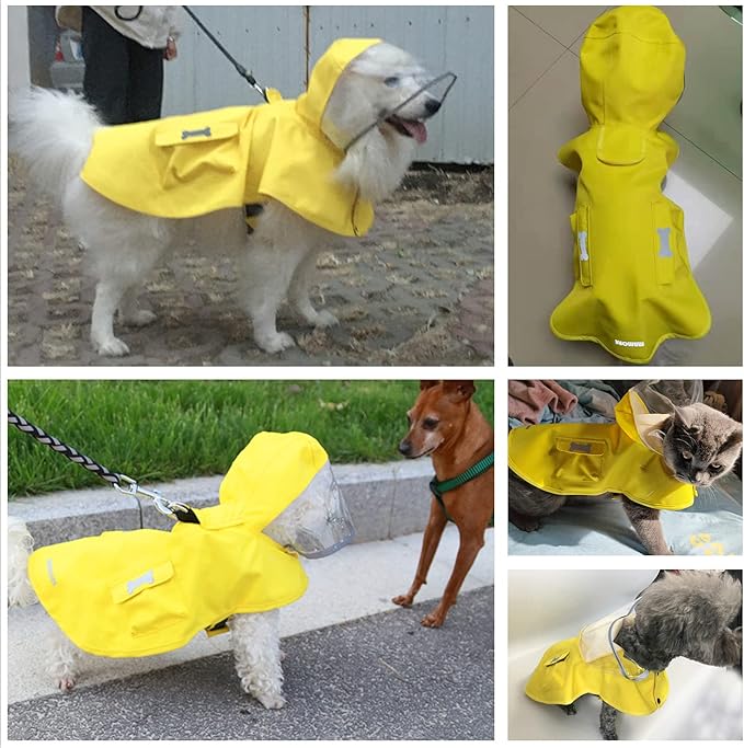 Waterproof Dog Raincoat, Adjustable Reflective Lightweight Pet Rain Clothes with Poncho Hood (XX-Large, Yellow)