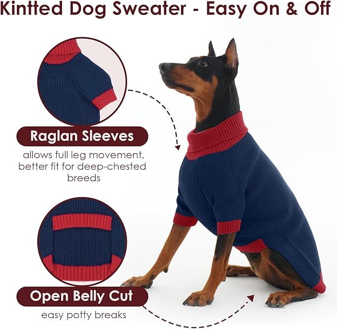 Dog Sweater XL, Turtleneck Sweaters for Large Dogs Girl Boy, Thermal Knit Sweatshirt with Leash Hole Easy Walking, Warm Big Dog Christmas Clothes for Beagle, Cocker Spaniel, NavyBlue XL