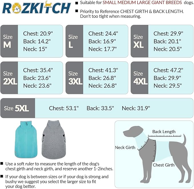 ROZKITCH Reversible Dog Coat Super Warm Fleece Sherpa Sweater with Leash Hole & Embroidery, Adjustable Double-Sided Plush Sweatshirt for Medium Large Breeds Bluegreen 2XL