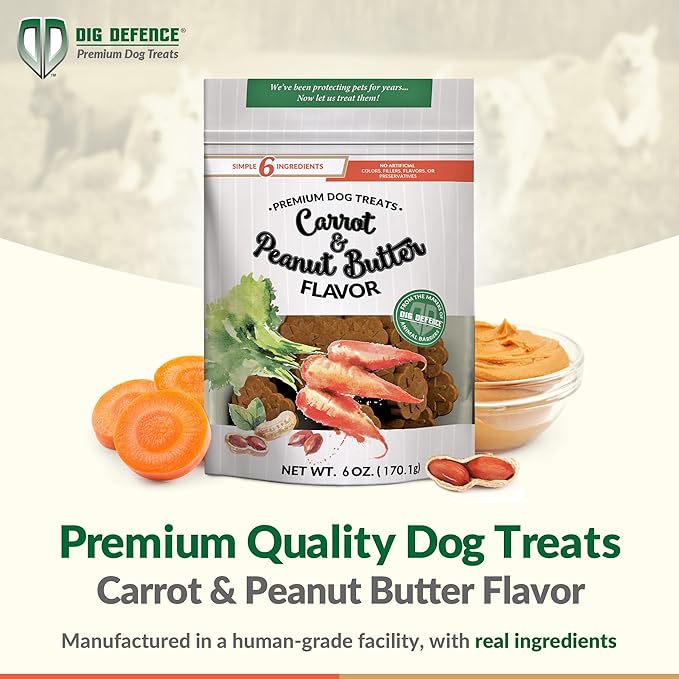 Dig Defence Premium Dog Treats - Carrot & Peanut Butter Gourmet Healthy Dog Treats, All-Natural Ingredients Training Treats for Dogs, 6-Pack