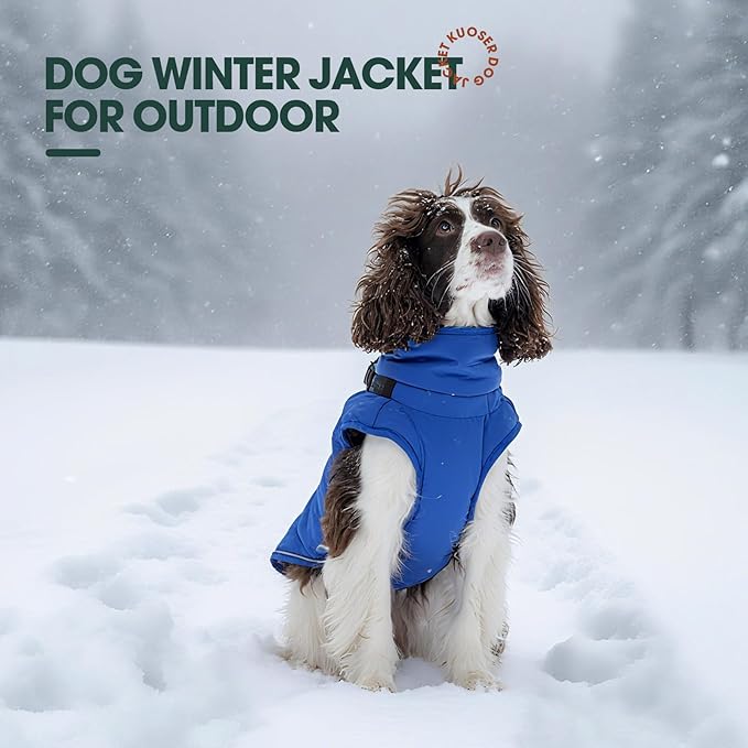 Kuoser Dog Jacket, Coat for Large Dogs with Harness Built-in, Thick Vest with Leash Hole, Cold Weather Snow Jacket for Labrador Beagle, Blue XL