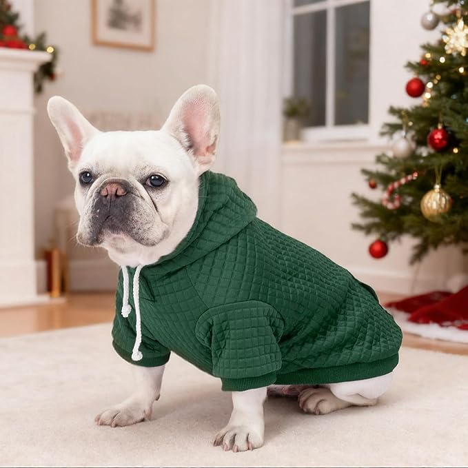 2 Pack Dog Hoodie Sweaters for Small Medium Dogs Warm Dog Clothes for Large Dogs Soft Waffle-Like Laminated Sweatshirt Bulldog (Dark Green+Wine Red, XS (Back: 10",Chest: 13", Neck: 9"))