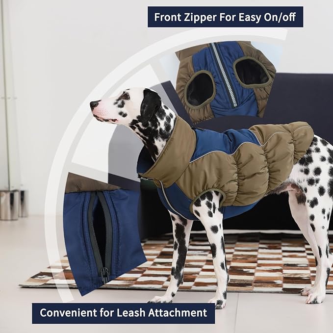 IECOii Extra Large Dog Coat, XXL Waterproof Snow Jacket with Fleece Lined, Reflective Turtleneck, Zipper for Large Dogs