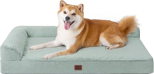 EHEYCIGA Memory Foam Dog Bed Large Sized Dogs, Waterproof Dog Bed Orthopedic with Washable Removable Cover, Non-Slip Pet Bed Couch, 36x27x6 Inches, Greyish Green