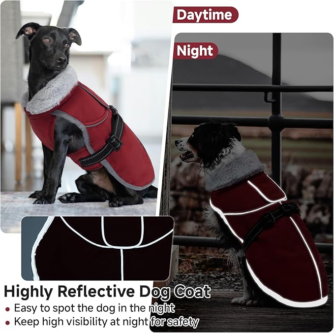 Lelepet Warm Dog Winter Coat Reflective Dog Jacket Fleece Vest Waterproof Windproof Cold Weather Coats with Adjustable Buckle Plush Turtleneck Pet Snowsuit for Small Medium Large Dogs,Chihuahua,XS