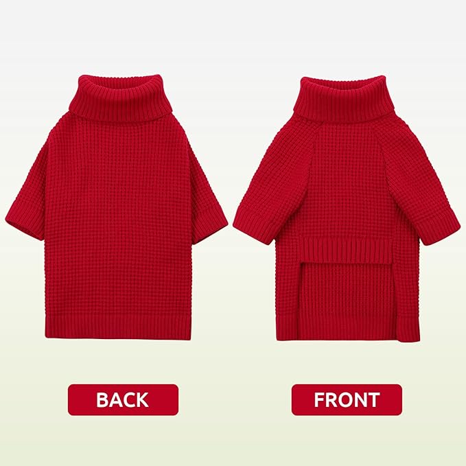 Queenmore Dog Sweaters for Medium Dogs, Waffle Knit Doggie Sweater with Long Sleeve, Dog Sweaters for Medium Dogs, Cat Christmas Sweater, Red M