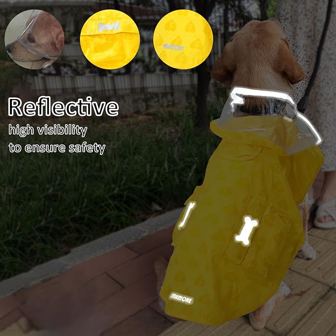 Waterproof Dog Raincoat, Adjustable Reflective Lightweight Pet Rain Clothes with Poncho Hood (Yellow(Water-Activated Color Change), Large)