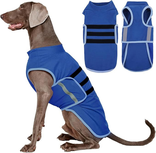 IDOMIK Warm Fleece Dog Sweater for Large Dogs,Soft Winter Dog Fleece Jacket Coat for Fall Cold Weather,Adjustable Fleeced Vest with Reflective Strips,Pullover Pet Sweatshirt for Girl Boy Dogs,Blue,3XL