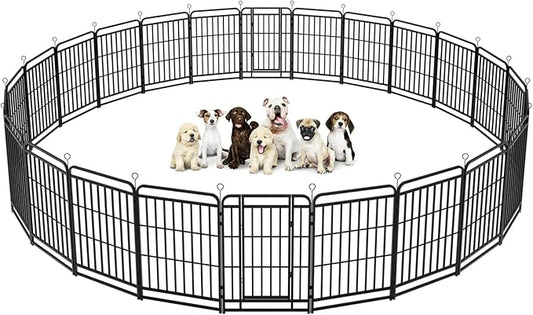 Square Steel Pipe Dog Fence Outdoor 24 Piece Panels 40" Height Anti-Rust Heavy Duty Dog Playpen with Doors Portable for Yard RV Camping, Total 54FT, 227 Sq.ft, Snowy Black