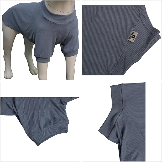 Lovelonglong Ribbed Dog T-Shirt Cotton Knitted Dog Sweaters for All Season Pet T-Shirts for Large Medium Small Dogs Grayish Blue L